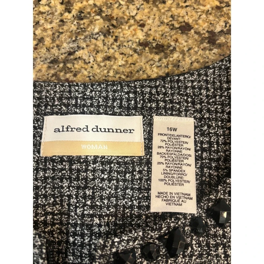 Alfred Dunner Woman‎ 16W Oscar Night Jacket Black White Tweed Beaded Zip Church